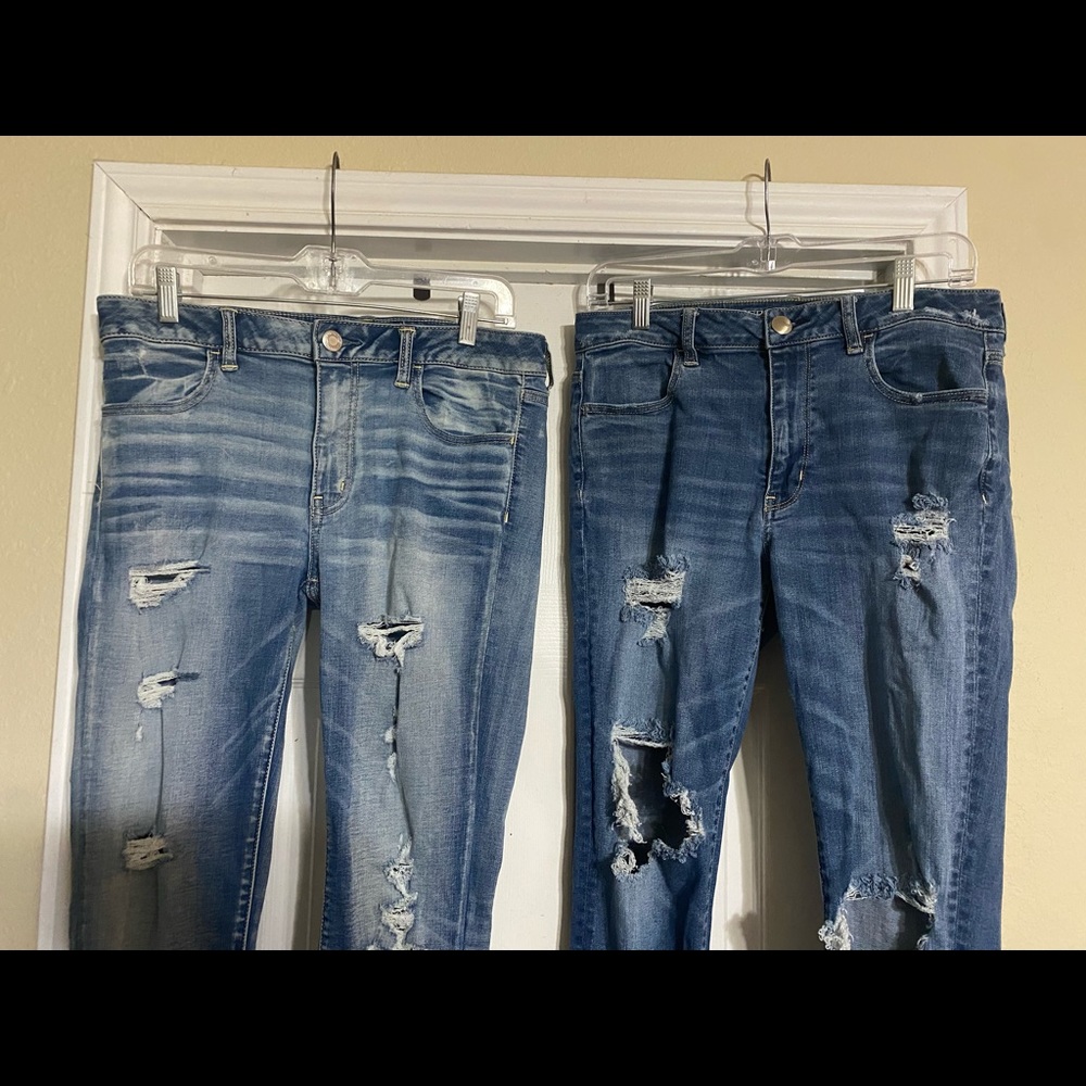 AMERICAN EAGLE Women~2 Pair Ripped Jeans~12 XLong